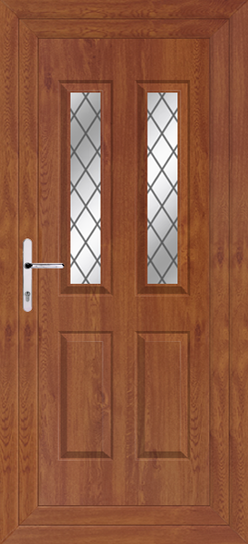 Golden Oak Cannich Two Diamond Lead Upvc Back Door