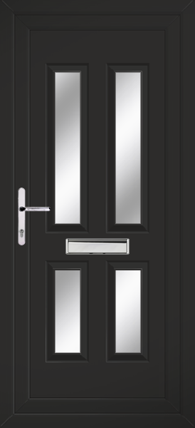 Black Cannich Four Clear/Pattern Upvc Front Door
