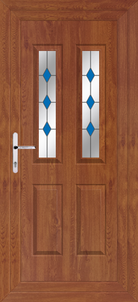 Golden Oak Cannich Two Blue Diamond Upvc Back Door