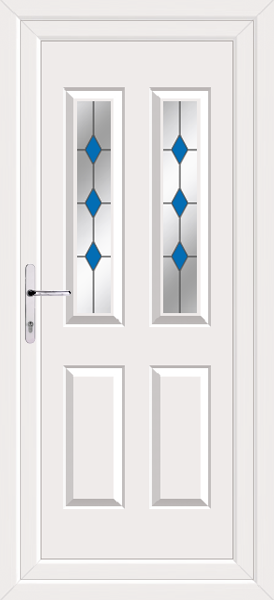 White Cannich Two Blue Diamond Upvc Back Door