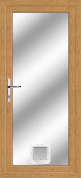 Irish Oak Fully Glazed Clear/Pattern Upvc Door With Catflap