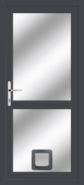 Anthracite Grey Fully Glazed With Midrail Clear/Pattern Upvc Door With Catflap