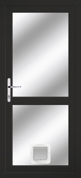 Black Fully Glazed With Midrail Clear/Pattern Upvc Door With Catflap