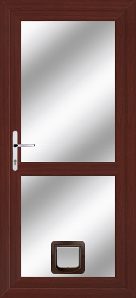 Rosewood Fully Glazed With Midrail Clear/Pattern Upvc Door With Catflap