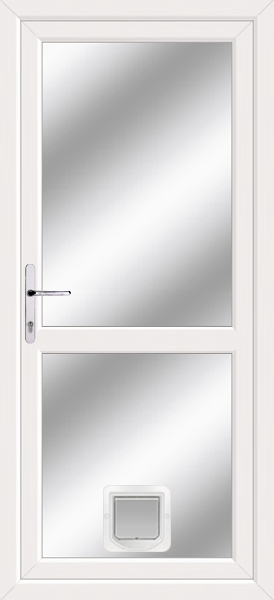 White Fully Glazed With Midrail Clear/Pattern Upvc Door With Catflap