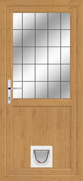Irish Oak Half Flat Lead Pvcu Door with Catflap