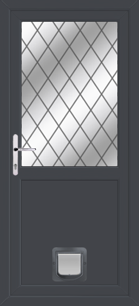 Anthracite Grey Half Flat Upvc Crossed Lead Upvc Door with Catflap