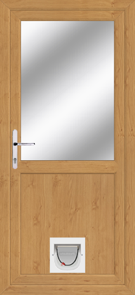 Irish Oak Flat Panel Clear/Pattern Upvc Door with catflap