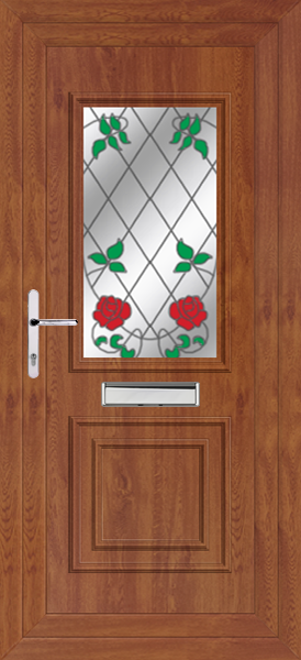 Golden Oak Leven Classic Climbing Rose Upvc front doors