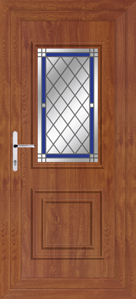 Golden Oak Leven Classic Diamond Blue Border Upvc Back Door