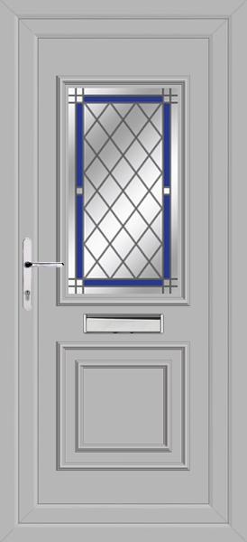 Agate Grey Leven Classic Diamond Blue Border Upvc front doors