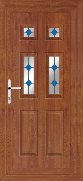 Golden Oak Lynne Four Blue Diamond Upvc Back Door