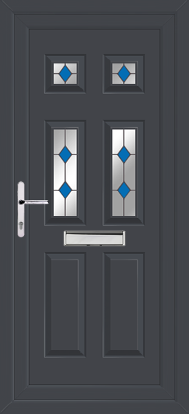 Anthracite Grey Lynne Four Blue Diamond Upvc front doors