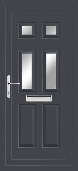 Anthracite Grey Lynne Four Clear/Pattern Upvc Front Door