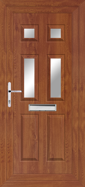 Golden Oak Lynne Four Clear/Pattern Upvc Front Door
