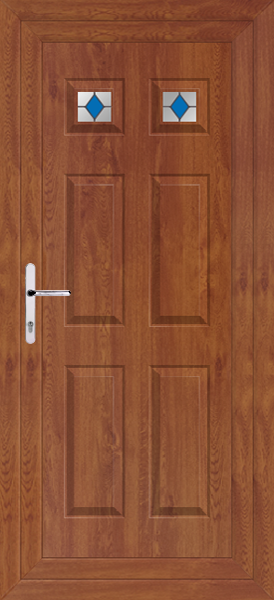 Golden Oak Lynne Two Blue Diamond Upvc Back Door