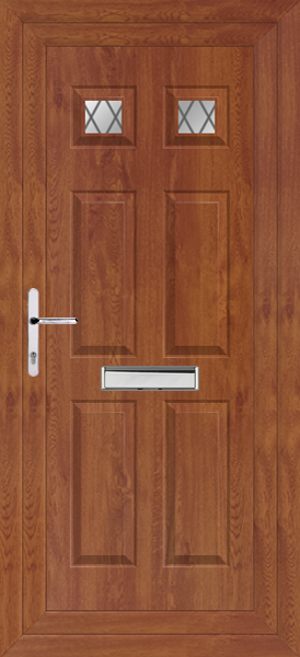 Golden Oak Lynne Two Diamond Lead upvc Front Door