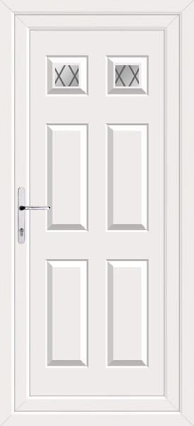White Lynne Two Diamond Lead Upvc Back Door