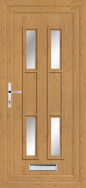 Irish Oak Lyon Four Clear/Pattern upvc front door