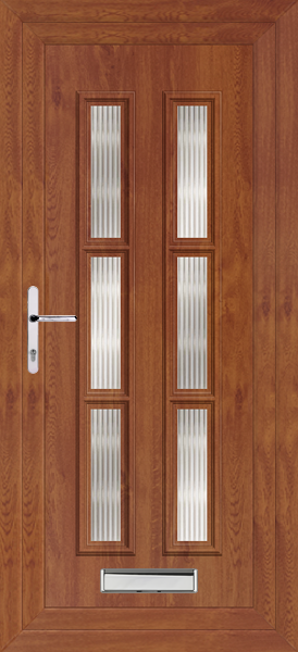 Golden Oak Lyon Six Reeded upvc front door