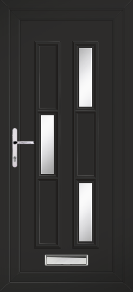 Black Lyon Three Left Clear/Pattern upvc front door