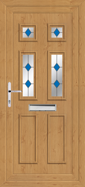 Irish Oak Rannoch Four Blue Diamond front doors upvc