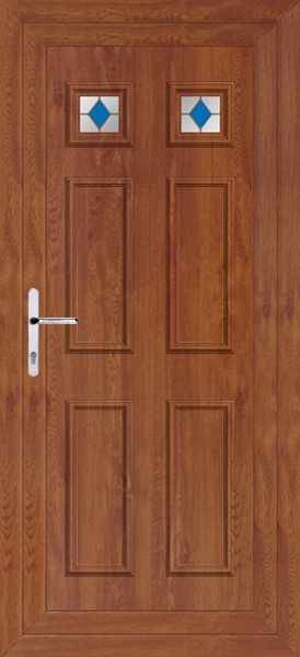 Golden Oak Rannoch Two Blue Diamond Upvc Back Door