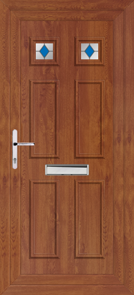 Golden Oak Rannoch Two Blue Diamond Upvc Front Door