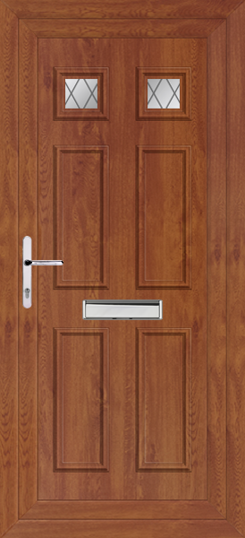 Golden Oak Rannoch Two Diamond Lead Upvc Front Door