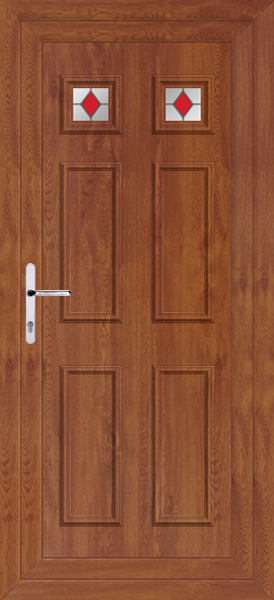 Golden Oak Rannoch Two Red Diamond Upvc Back Door