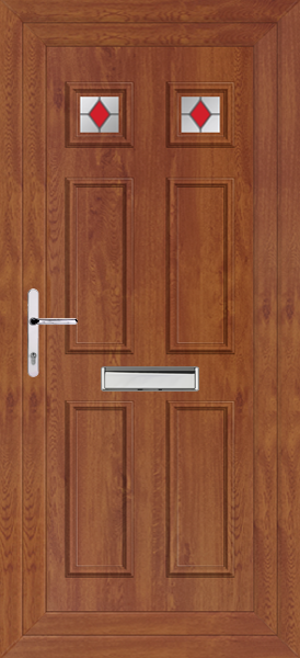 Golden Oak Rannoch Two Red Diamond Upvc Front Door