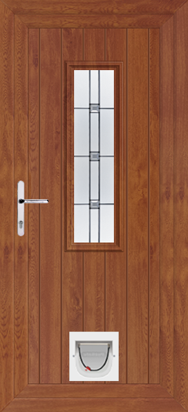Golden Oak Scaven Milan Upvc Door with Catflap