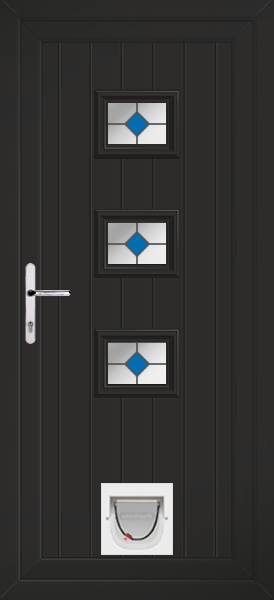 Black Tummel Blue Diamond Upvc Door with Catflap