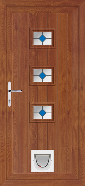 Golden Oak Tummel Blue Diamond Upvc Door with Catflap