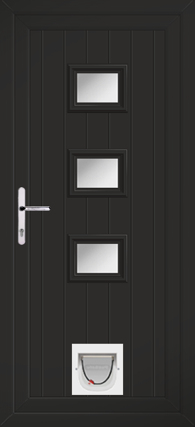 Black Tummel Clear/Pattern Upvc Door With Catflap