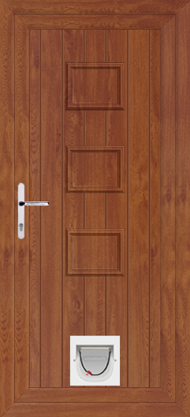 Golden Oak Tummel Solid Upvc Door with Catflap
