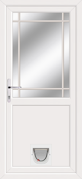 White Half Flat Edwardian Bar Upvc Door with Catflap