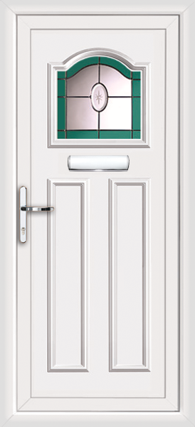 Upvc front door with coloured glass