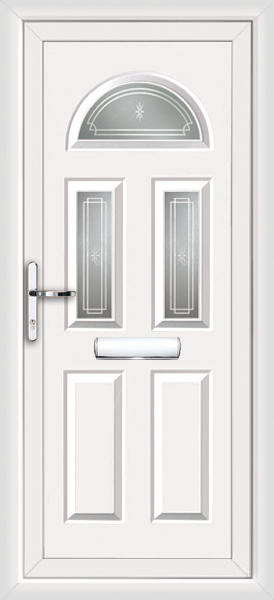 Pvc external door with etched glazing